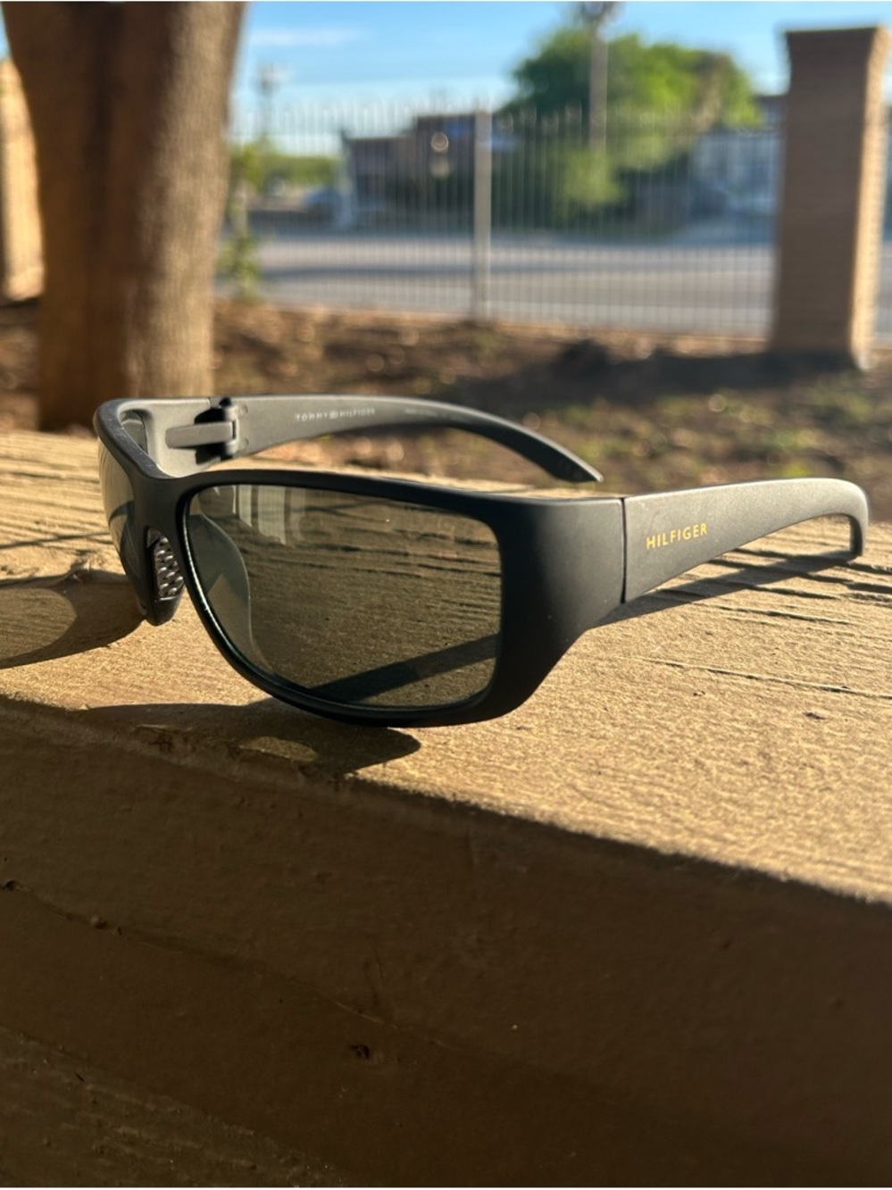 Tommy Hilfiger Men’s Black Sunglasses with Gold Logo